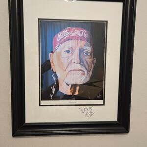 Signed Willie Nelson Portrait Print Framed Birthday Gift from Rickey Lee